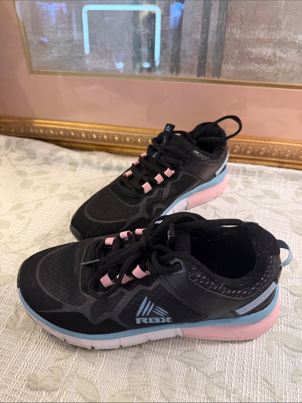 RBX Women's Black Sneakers with Pink & Light Blue Accents